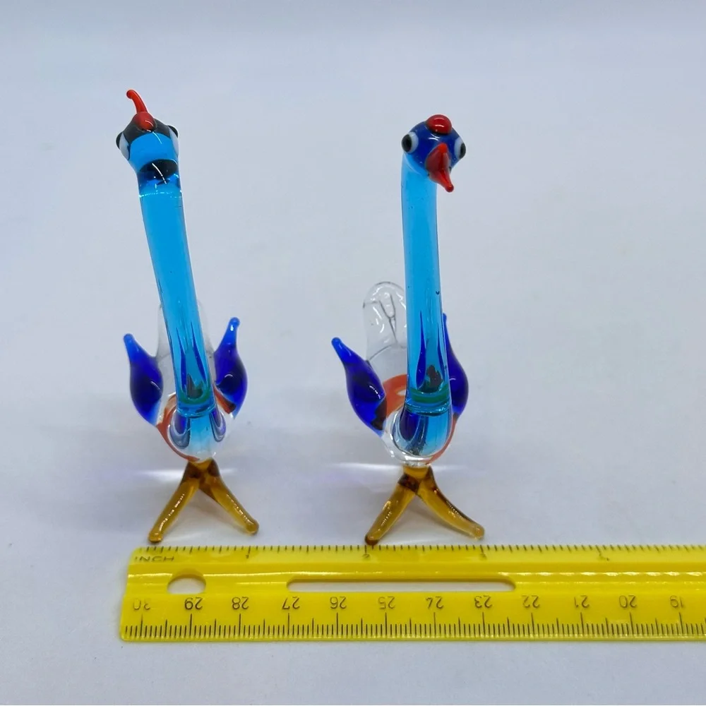 Set of 2 Vintage Hand Blown Art Glass Small Swans Ducks Birds 4 Inch Tall *READ*